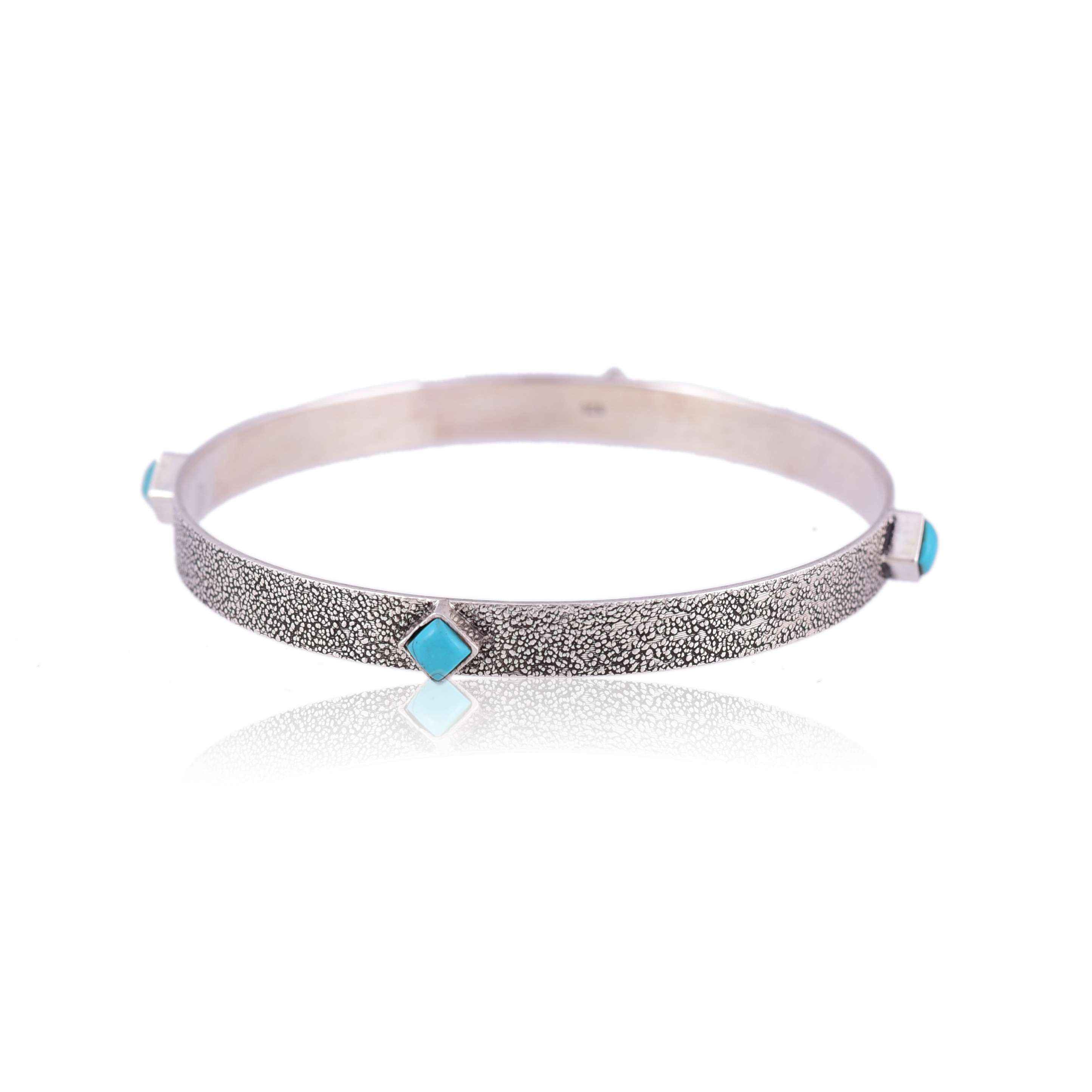 Silver oxidised textured Turquoise bangle :SKU5913